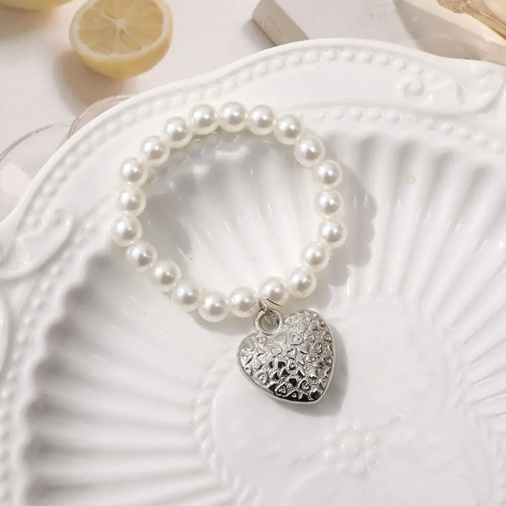 bracelets blanches argent pendentif cœur classique vintage poupées accessoires filles adolescents