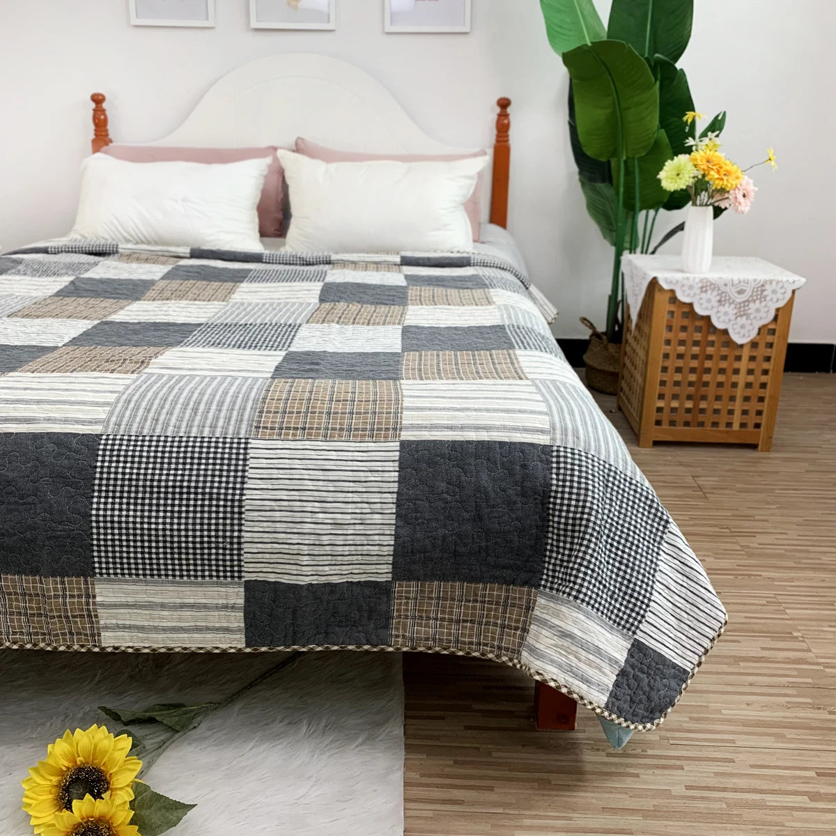 couverture patchwork coton polyester géométrique bohème motifs floraux ethniques 230x250cm