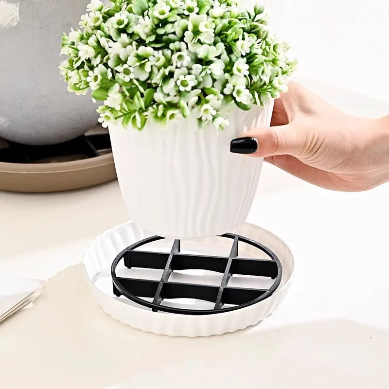supports pot fleurs soucoupes grillages circulaires drainage plantes étagères intérieures extérieures pots noirs blancs