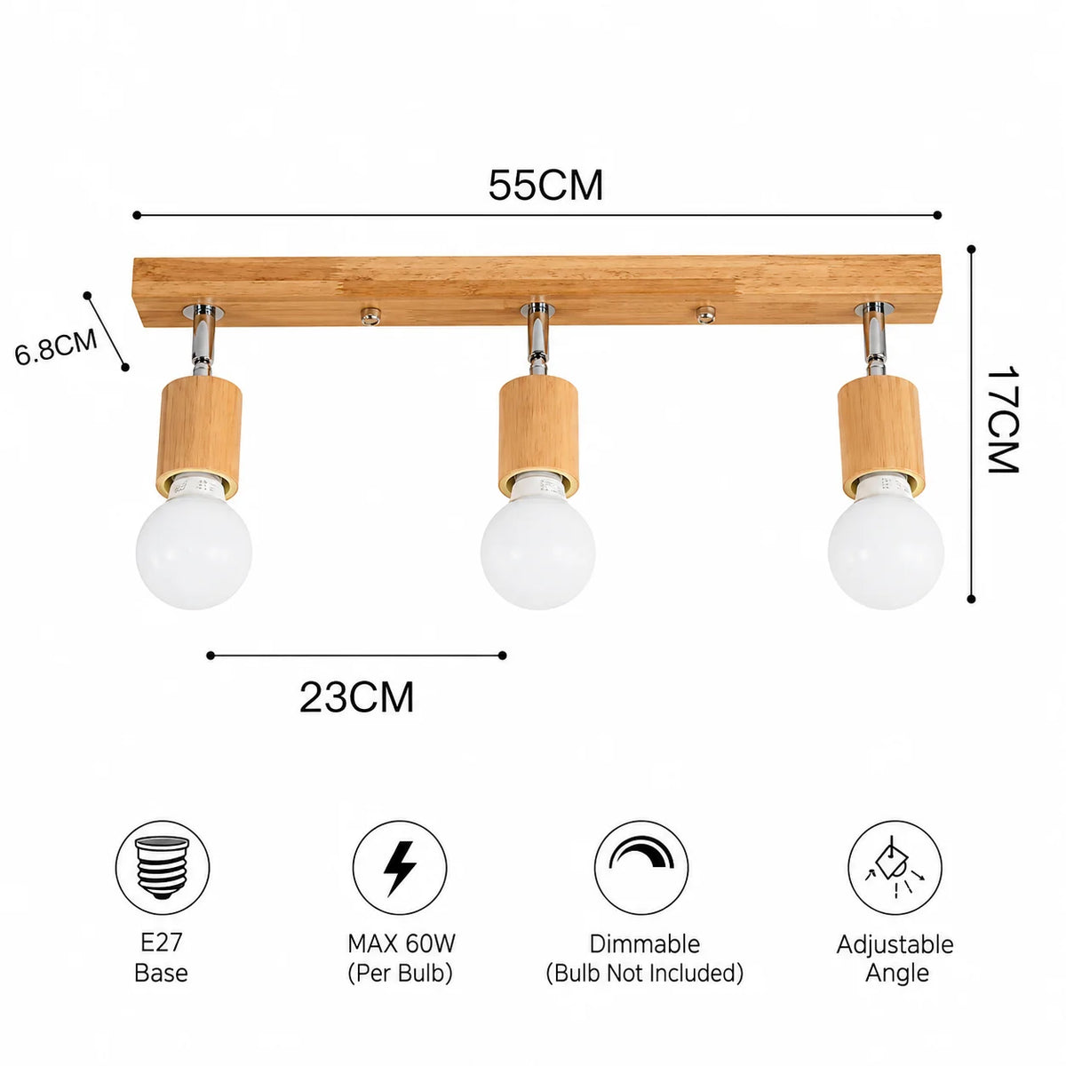 Spot moderne bois naturel blanc ajustable cuisine salle manger chambre coucher