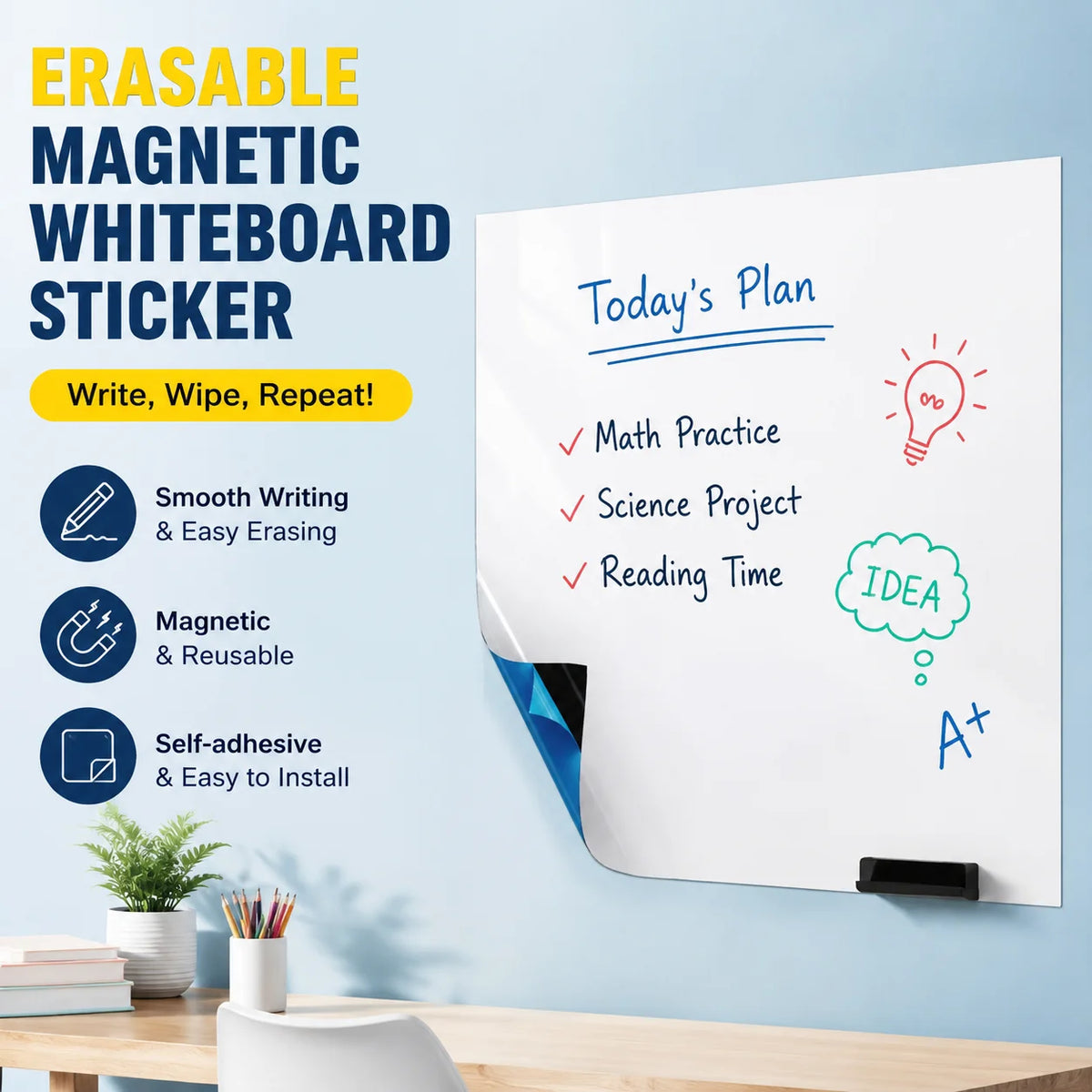 panneau effaçable magnétique autocollant table blanc marqueurs effaceur autocollants moderne minimaliste