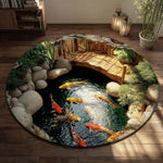 tapis rond moderne paysage aquatique poissons verte bleue noire 80x80cm 120x120cm salon chambreextérieur