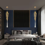 suspension lumineuse moderne or transparentes filigrane doré led câble suspendu élégante chambre salon