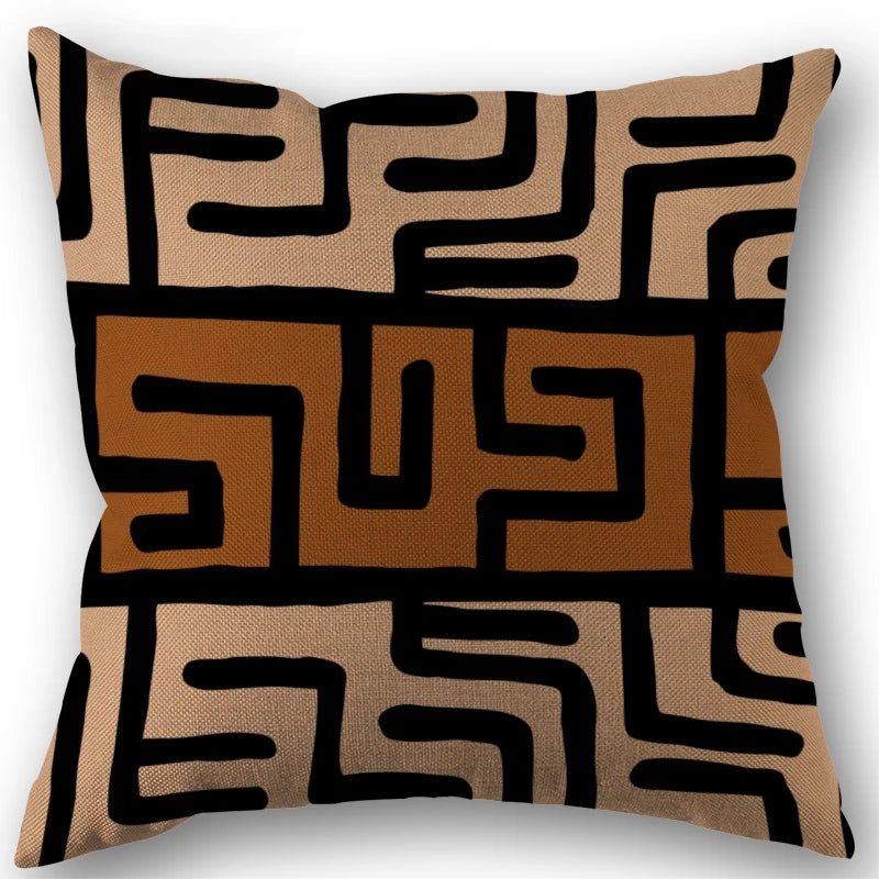 taies d'oreiller géométriques ethnique noir marron beige polyester non toxique respectueux environnement opaques maison