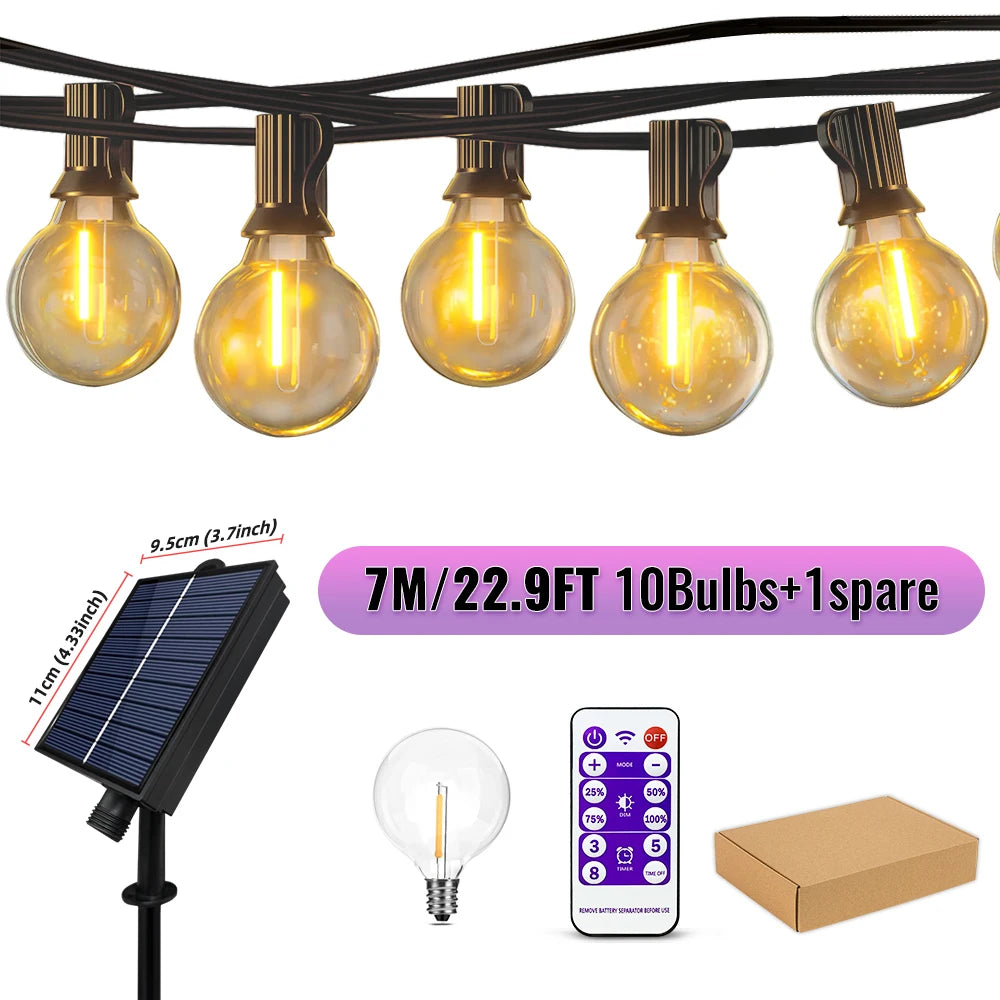 guirlande solaire led imperméable 10m 20ampoules ambrées patio extérieur télécommande étanche