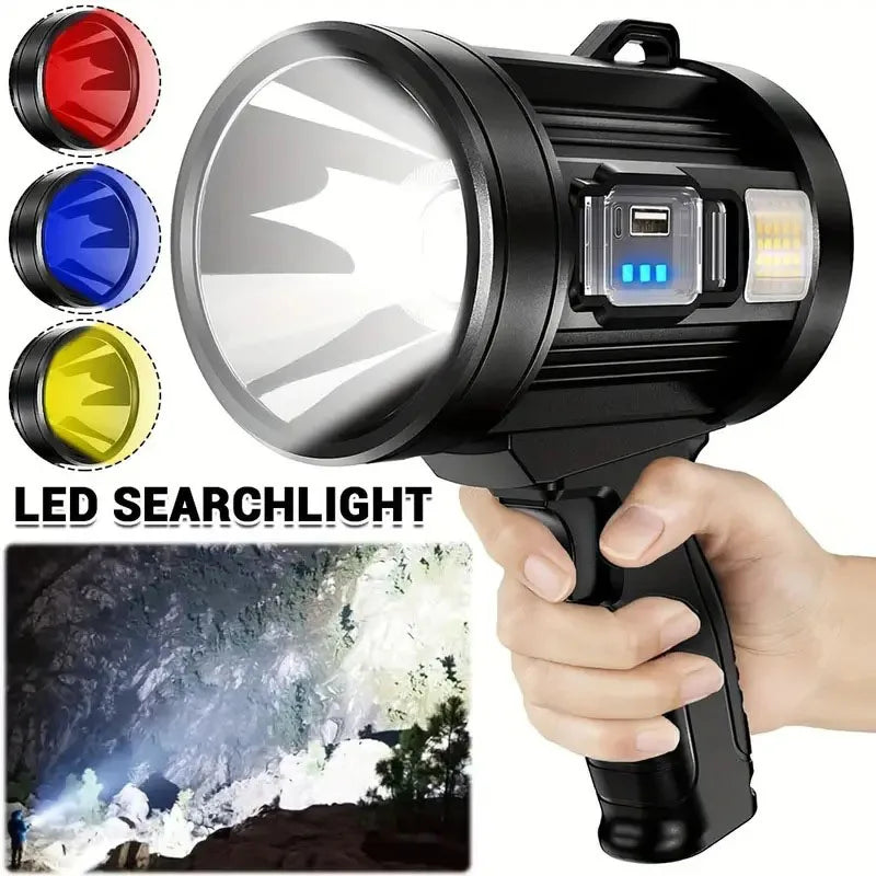 lampe torche led rechargeable projecteur portable lumière intense 30w panneau solaire intégré poignée ergonomique