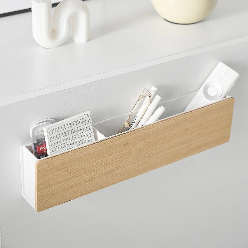 boîte rangement adhésive murale blanc texture bois moderne minimaliste sans perçage multifonctionnelle