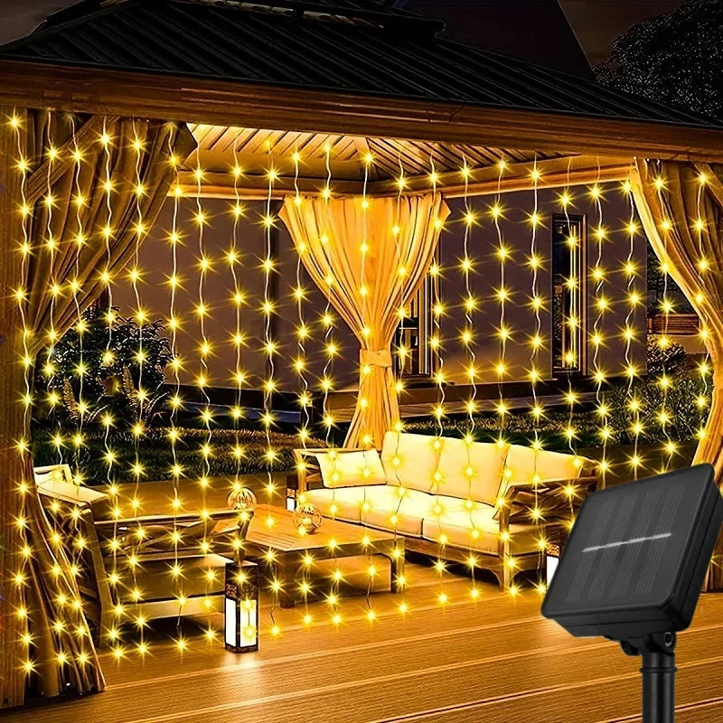 guirlande lumineuse rideau solaire led multicolore decoration exterieur jardin festive moderne