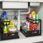 rangements étagères sous évier blancs grille métallique pull out storage moderne pratique fixations murales