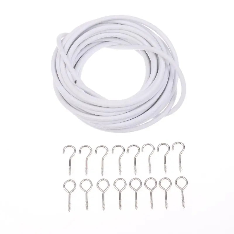 rideaux modernes kit cordon polyester crochets chevilles blanc argenté minimaliste