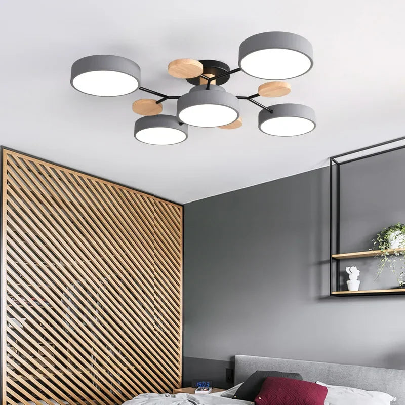 lampe suspension moderne noir bois gris vert circulaire relief scandinave
