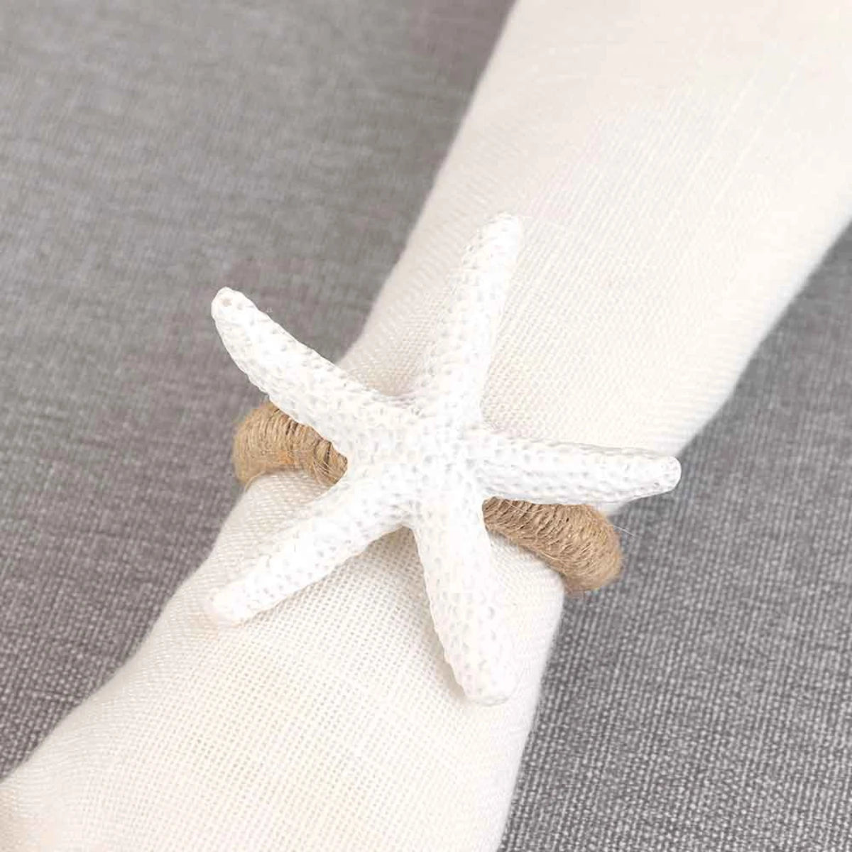 anneaux serviettes décoration étoiles mer hippocampes coquillages plage marine clips blanc beige