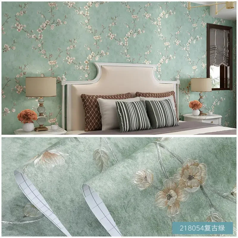 papier peint fleurs blanches classique adhésif résistant humidité écologique chambre salon vintage pastorale