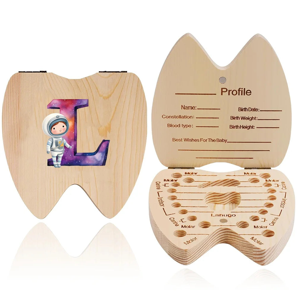 boîte dents bois astronaute carte profil grille tailles bébé
