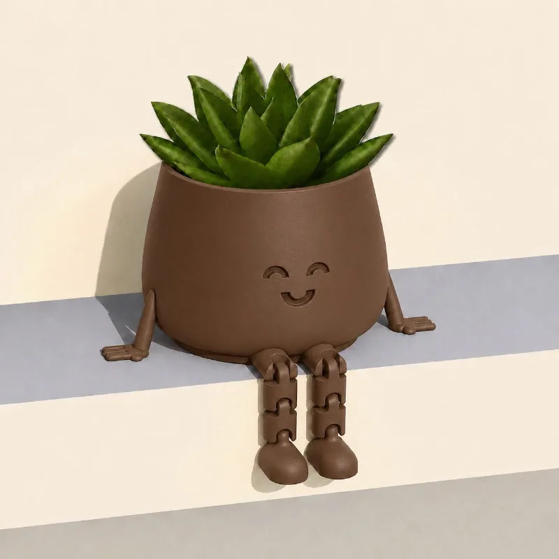 cache pot visage souriant rouge blanc noir plantes succulentes moderne articulation flexible décoration mignonne