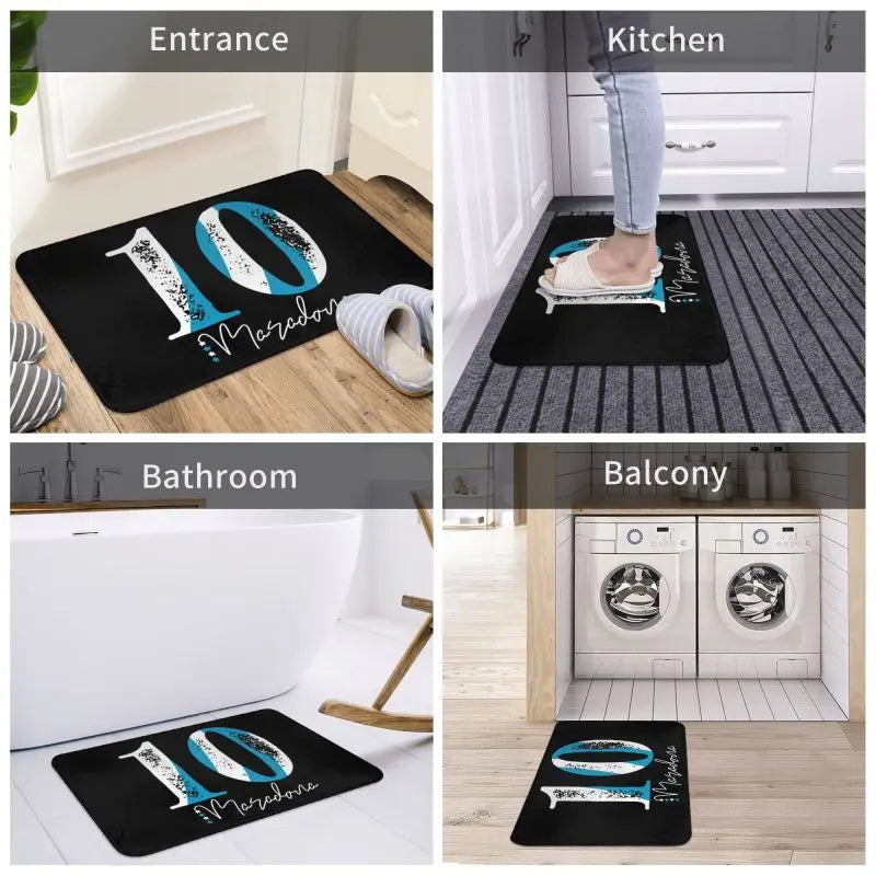 tapis noir bleu blanc maradona signature numéro moderne extérieur antidérapant imperméable sol porte
