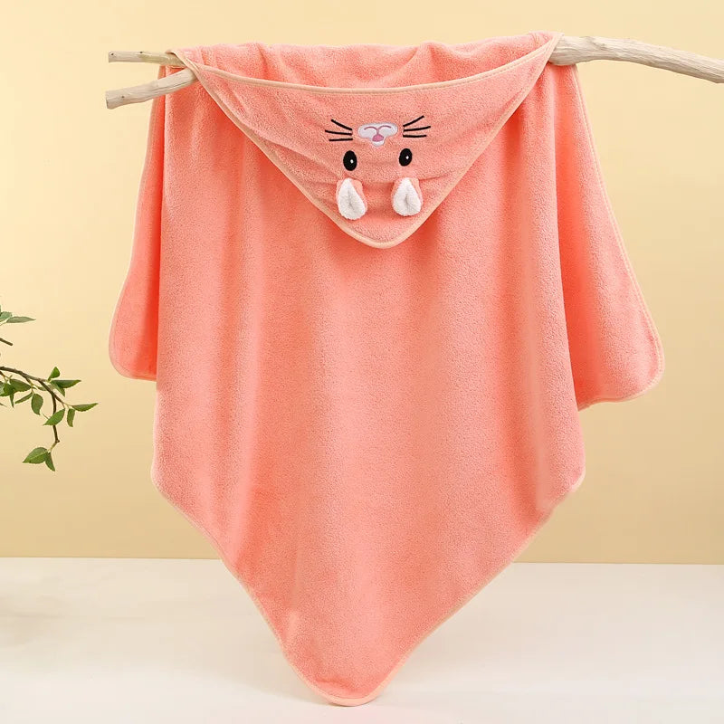 serviettes bain capuche animaux brodés douces enfants vert pastel rose orange gris bleuclair
