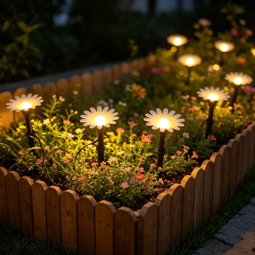 lumière solaire fleur blanc jaune 20 led moderne décoration extérieure chambre balcon festival