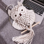 chouette macramé yeux bois tapisserie murale bohème décor artisanal fixations tresses tissage