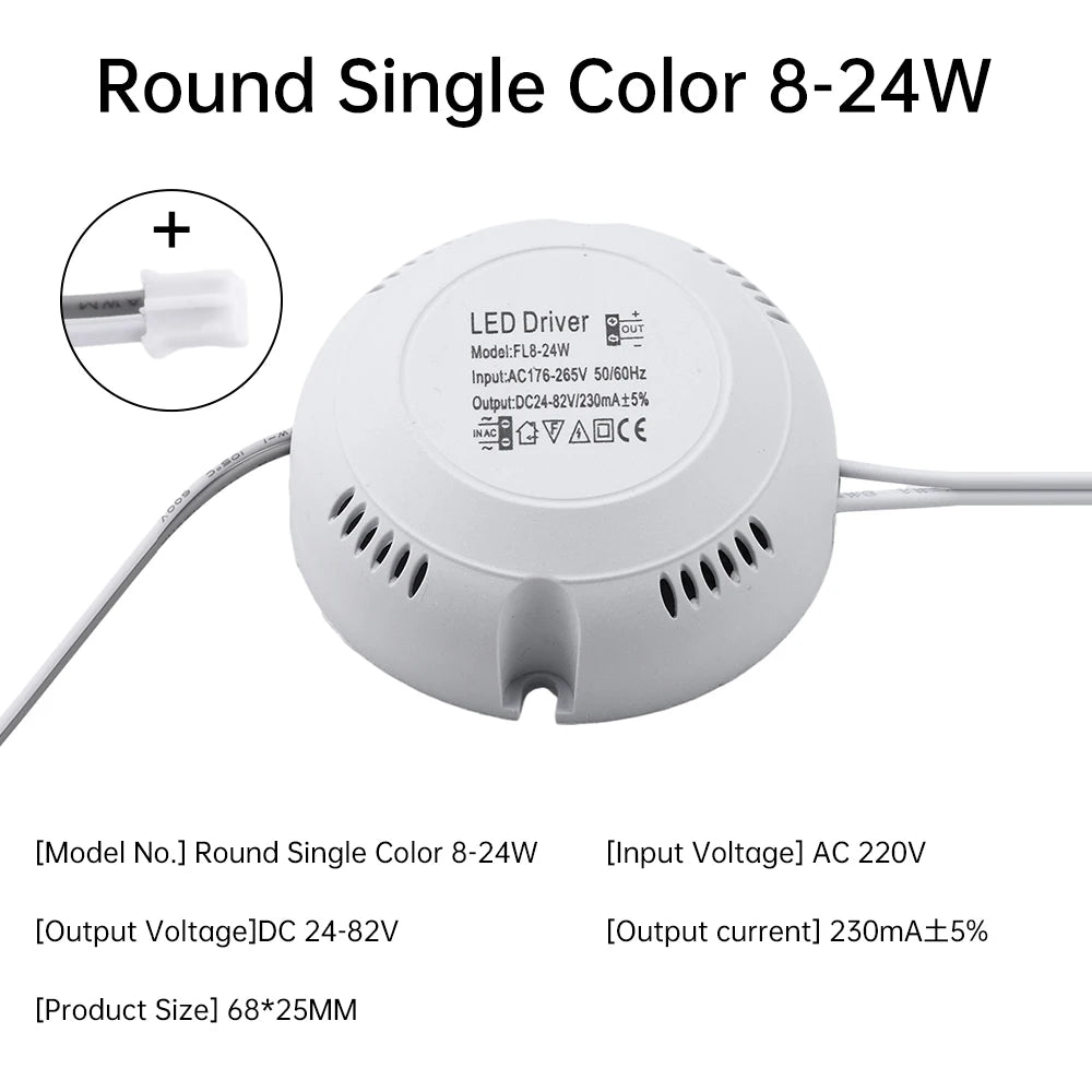 transformateur d'éclairage led driver 220v sortie 24v blanc moderne câbles 68mm opacité rond plat