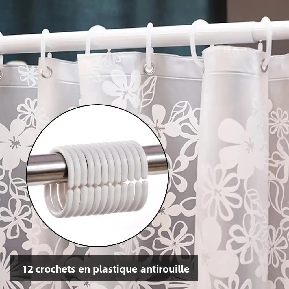 rideau douche transparent motif floral moderne respectueux environnement crochet plastique blanc