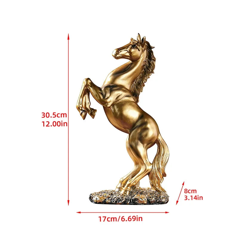 statue cheval résine doré noir blanc détaillée classique sculptural salon