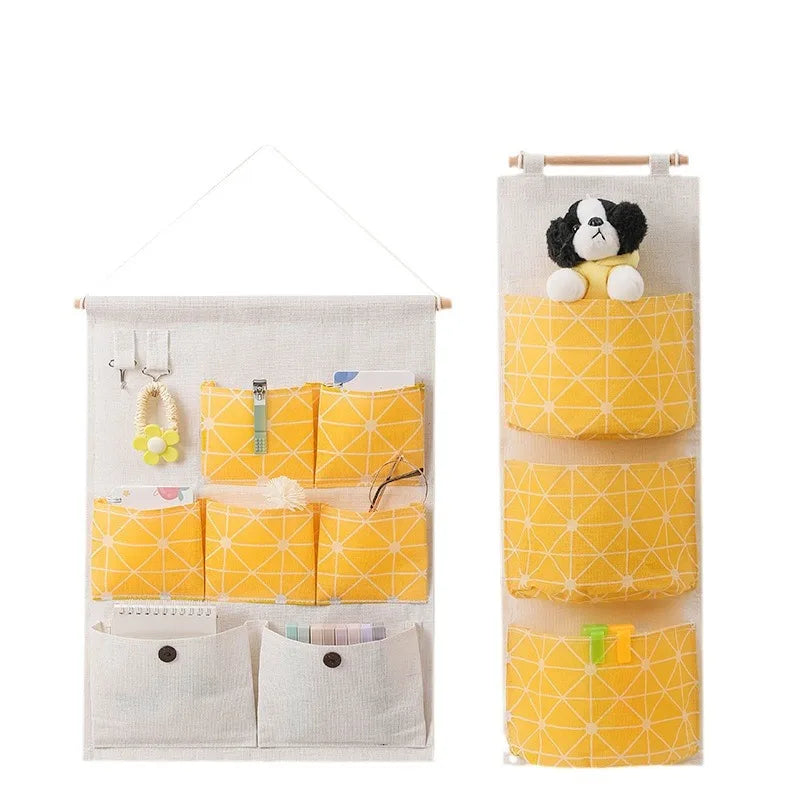 sac rangement mural multiple poches clips magnétiques beige jaune organisation moderne poches utilitaires porte