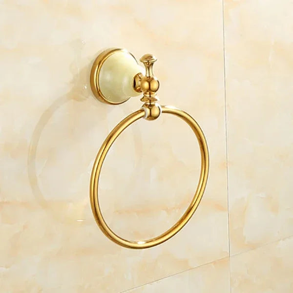 ensemble porte serviettes accessoires salle bain doré classique fixations vis porte serviettes double niveau