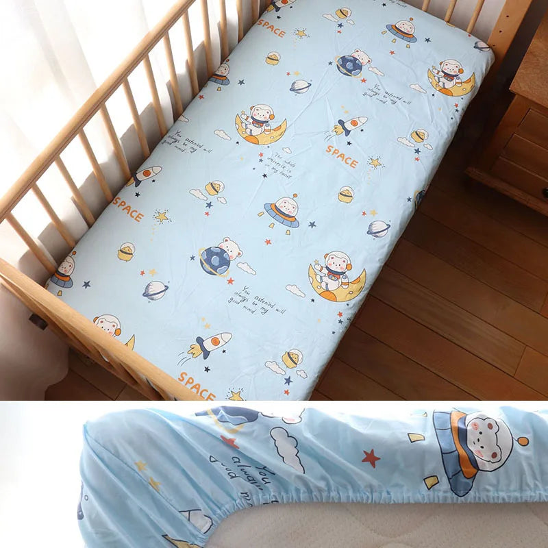 drap housse coton bébé 130x70cm dessins animés personnalisable moderne blanc beige bleuclair gris vert