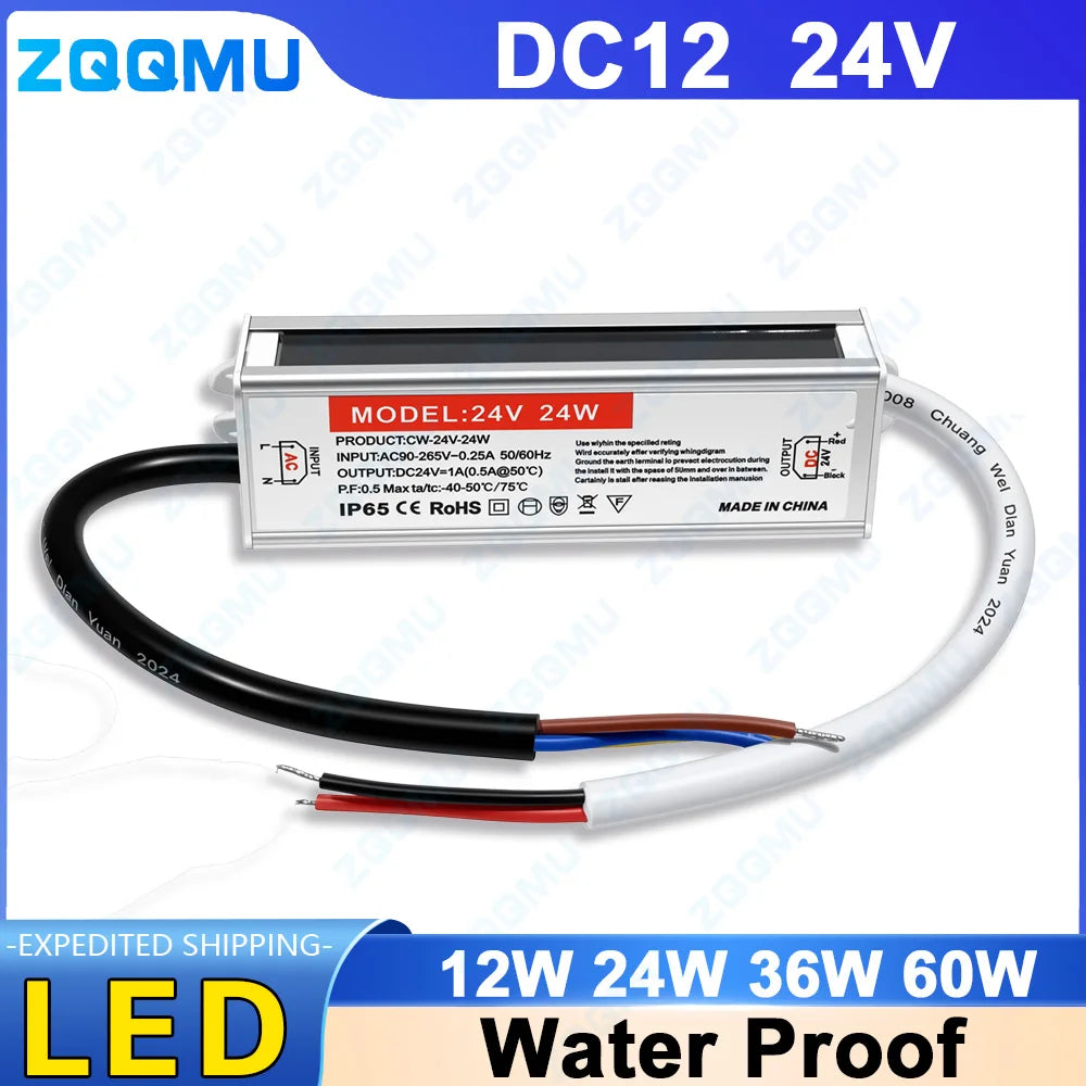transformateur alimentation led 12v 24v 12w 24w 36w 60w étanche ip68 aluminium