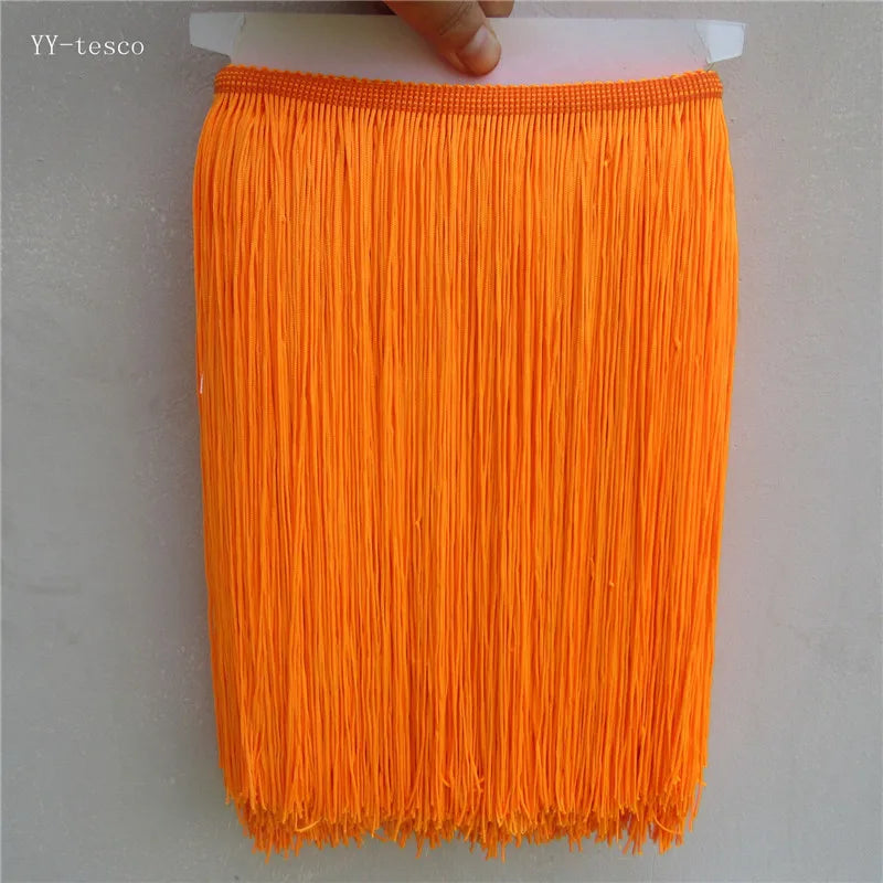 franges polyester orange rayées 30cm long 5mètres rideau décoration vêtement textile moderne