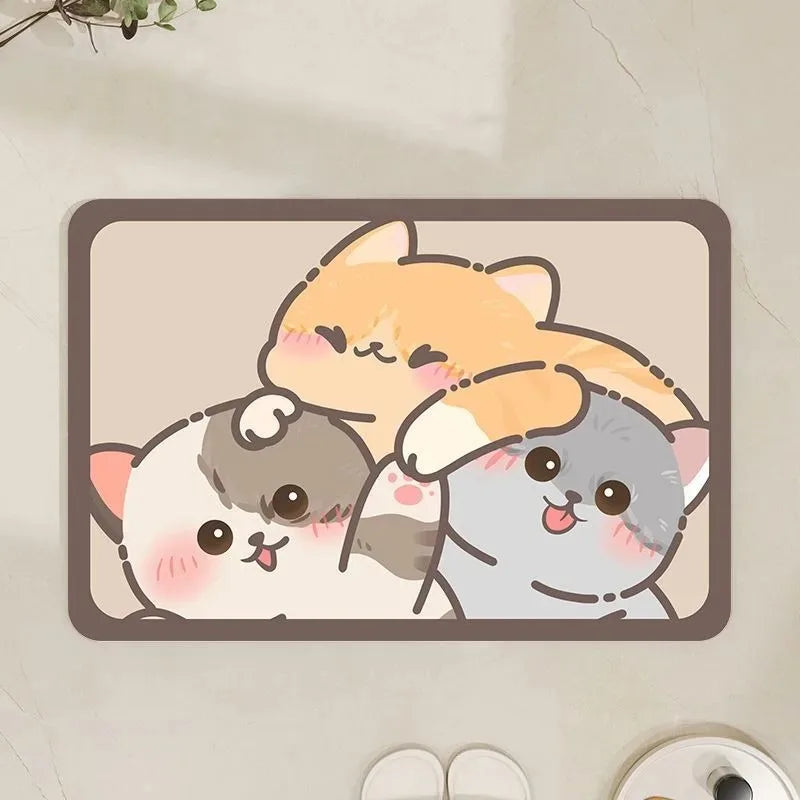 tapis polyester antidérapant dessin animé chats moderne gris beige orange rose blanc salon bain