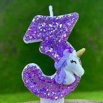 bougies anniversaire forme chiffre licorne pailletées violet blanches décoratives enfants