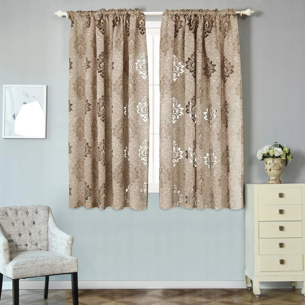 rideaux floral beiges gris clair classique semi opaques ruban décoratifextérieur fleur polyester Jacquard
