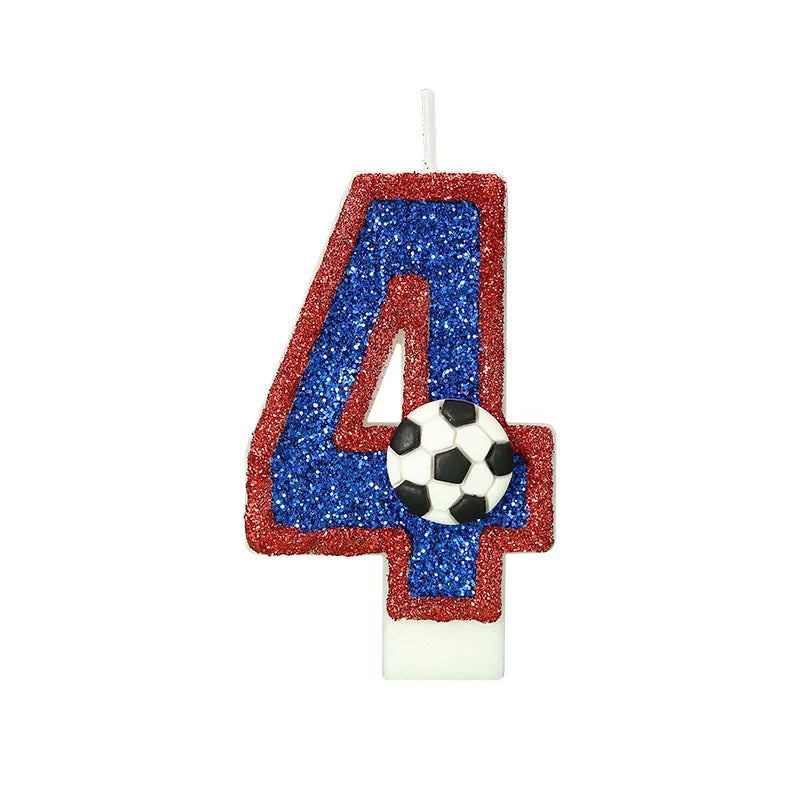 bougies numériques forme chiffres pailletées football bleu rouge blanche décoratives anniversaire sport thème tringle
