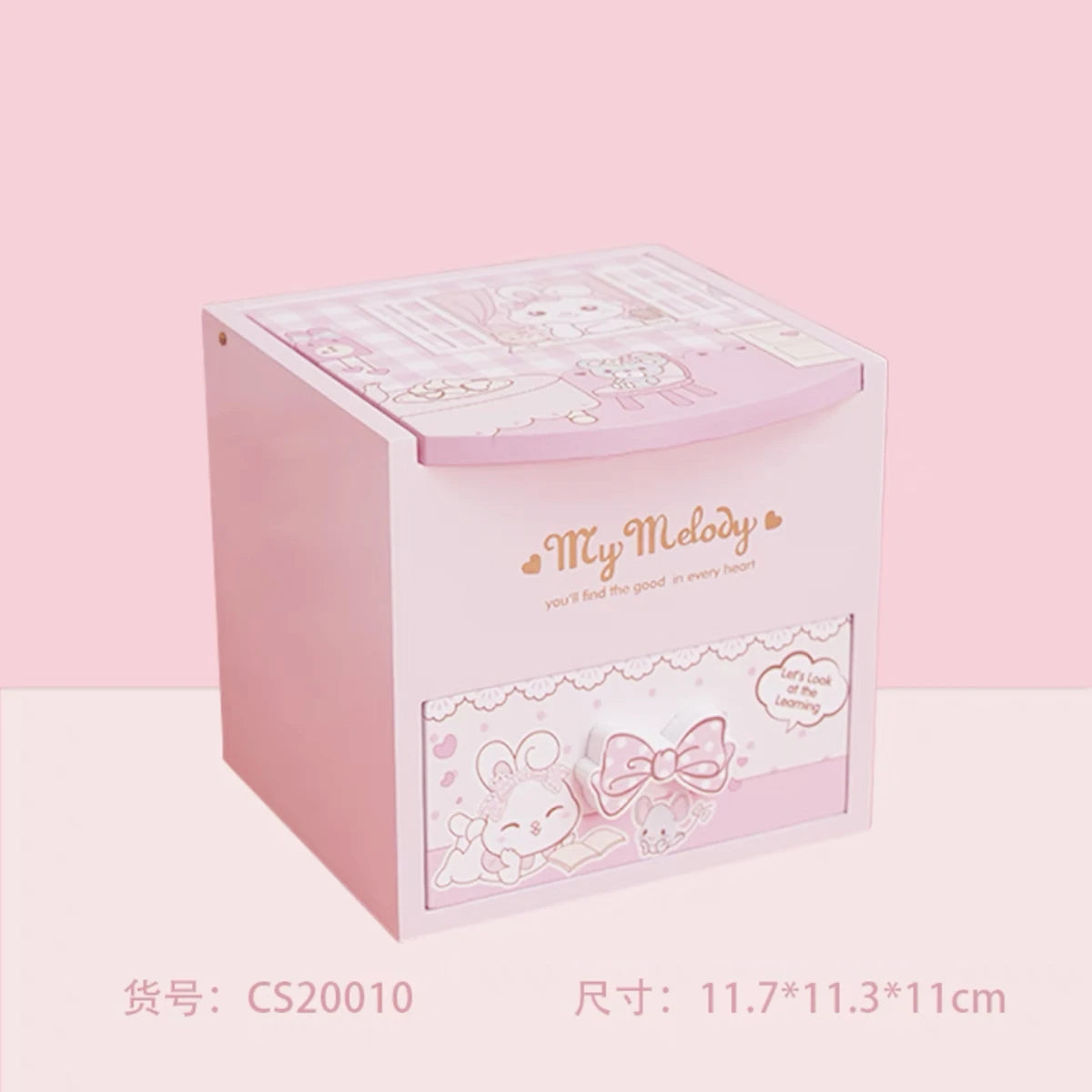 armoire bijoux kawaii enfantin boîte rangement bois rose pabbit princess blanc mignonne