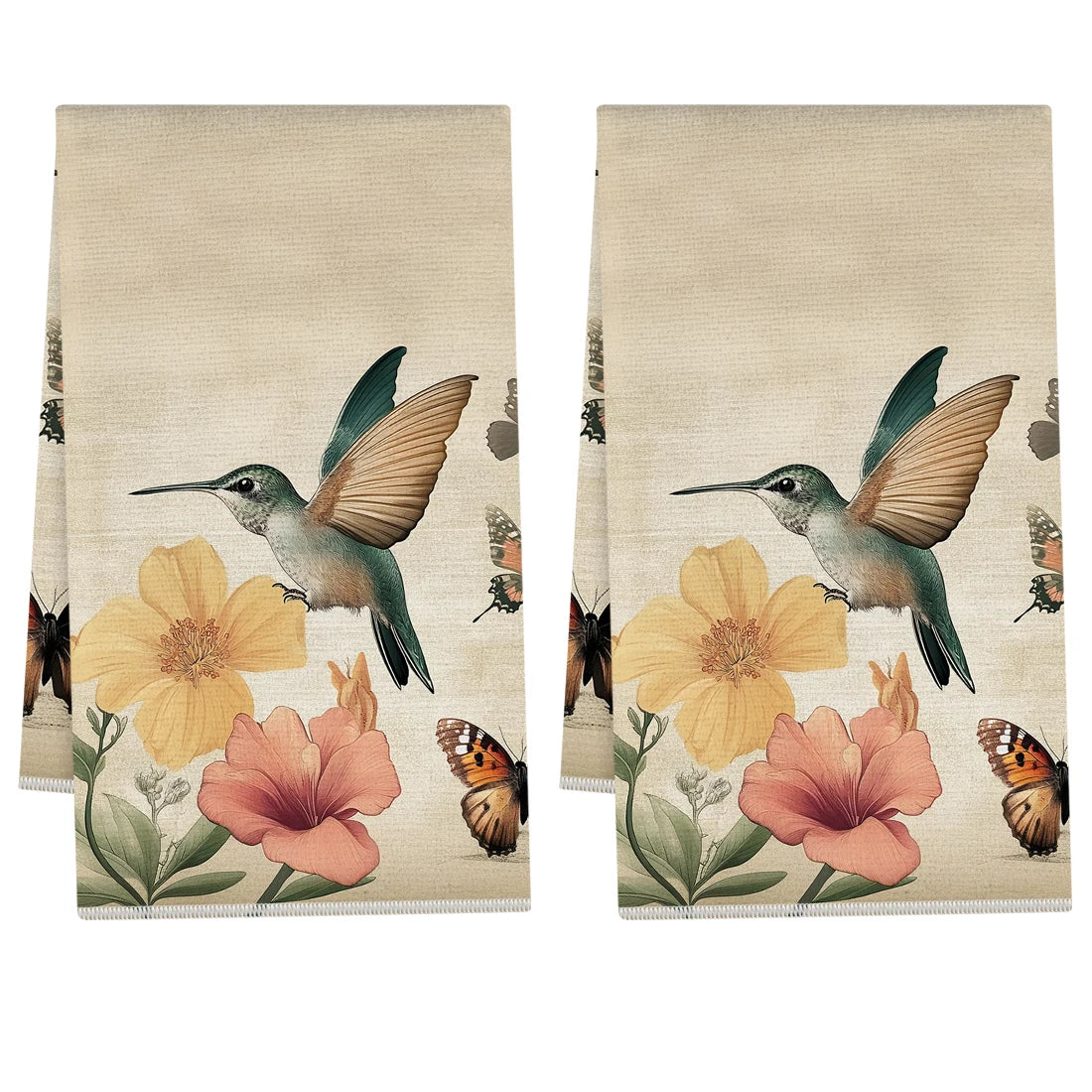 torchons cuisine imprimés marguerites hello sunshine serviettes polyestère blanc vert décoration champêtre 60x40cm