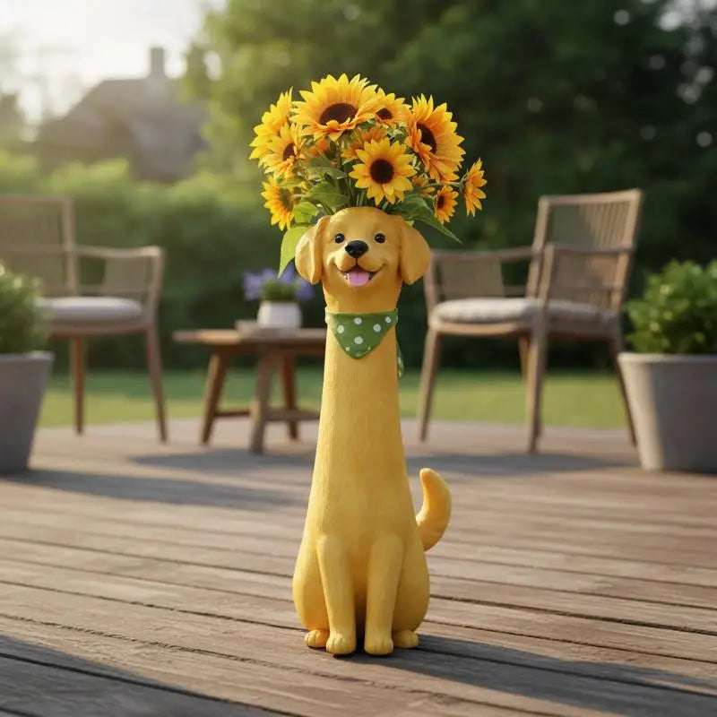 vase résine chien décoratif fleurs artificielles couleurs variées cartoon intérieur facile nettoyage salon entrée