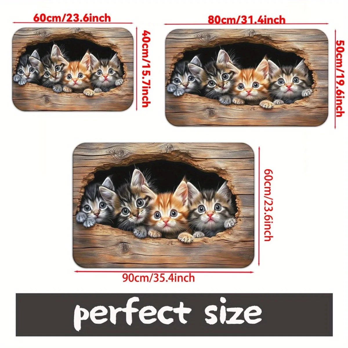 tapis moderne chatons trou bois multicolore antidérapant intérieur salon chambre