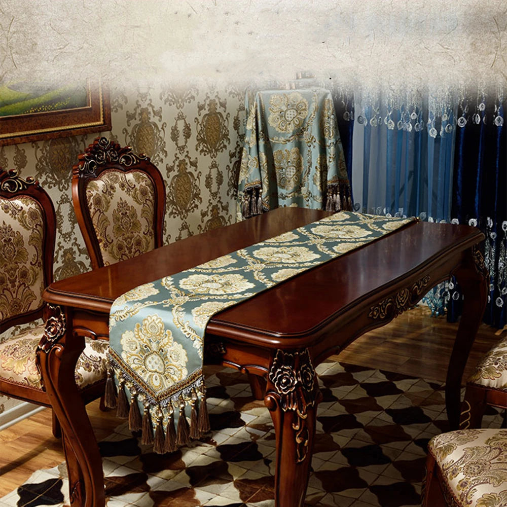 chemin table vert brodé élégant maison scénique polyester coton ornemental serviettes assiettes couverts vin