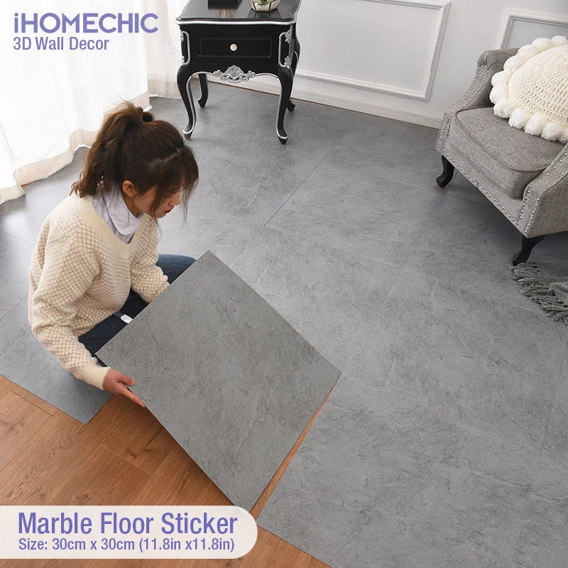 Sticker sol marbre PVC blanc 30x30 cm