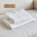 housses coussins brodées motif floral blanc franges romantique shabby chic polyester coton