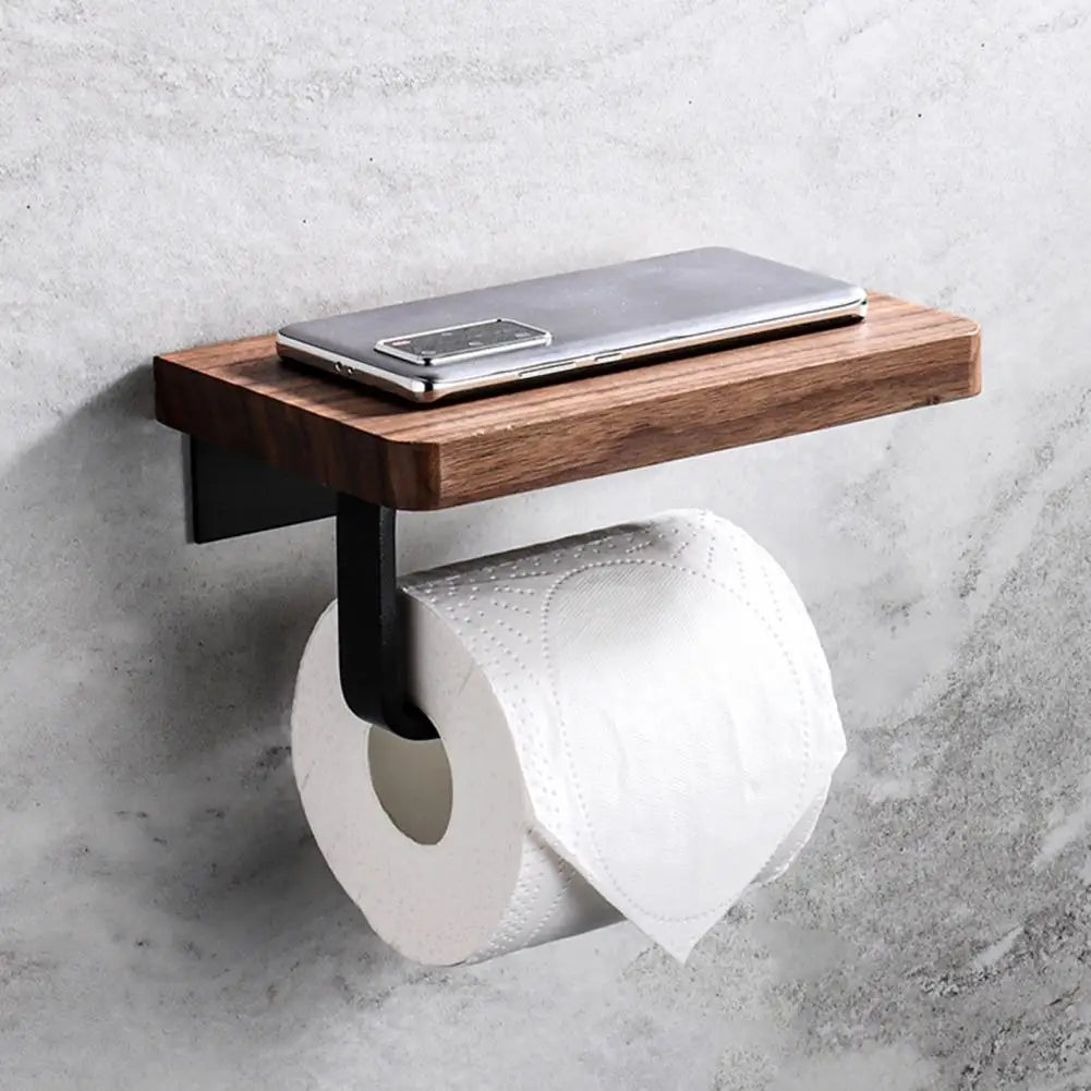 support mural moderne porte rouleau papier toilette tablette téléphone lunettes montre blanc texture bois
