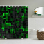 rideau douche géométrique moderne noir rouge tapis bain couvercle toilette 12 crochets