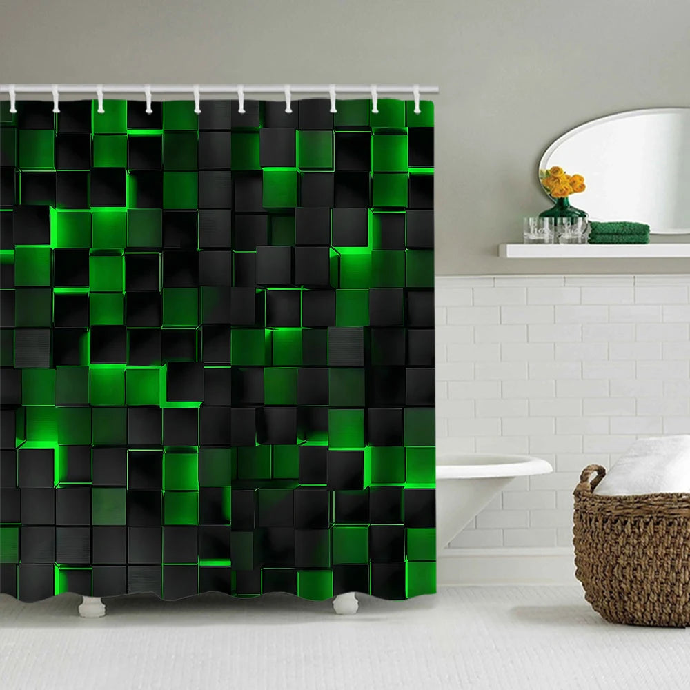 rideau douche géométrique moderne noir rouge tapis bain couvercle toilette 12 crochets