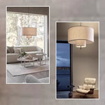 lampe suspendue tissu toile lin beige clair moderne 40cm 50cm 60cm led nature light