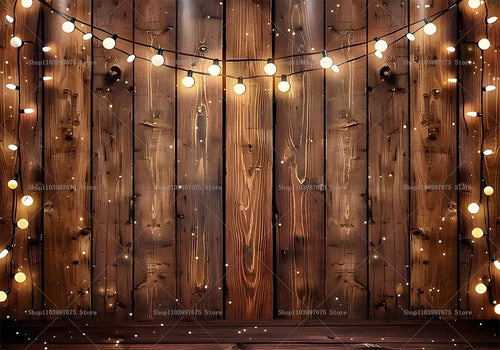 fond scène rustique bois naturel guirlande lumineuse décoration mariage anniversaire fête vintage