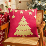 coussin brodé arbre noël étoiles dorées festif décoratif intérieur maison voiture 45x45cm polyester festive