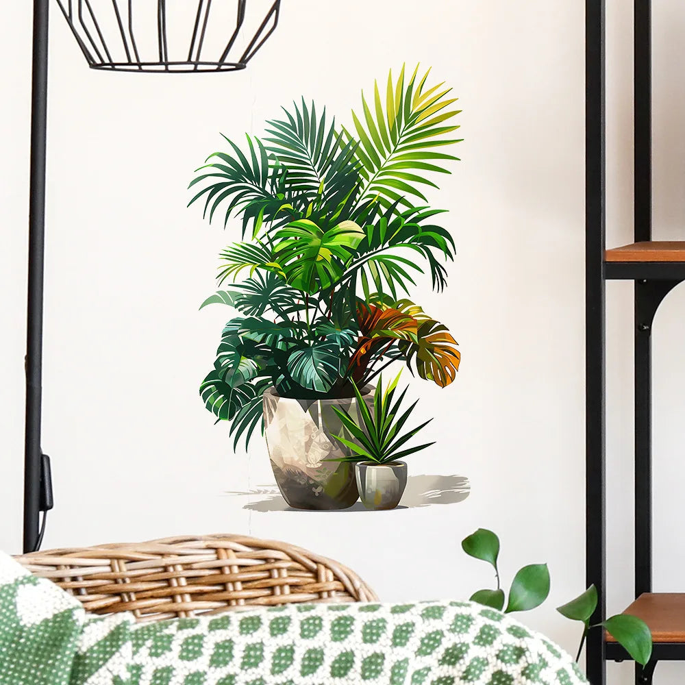 plantes artificielles vertes modernes stickers muraux autoadhésifs décoration intérieure chambre salon naturelles