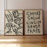 affiches murales modernes cheers salud cincin santé boissons verres beige clair noir minimaliste